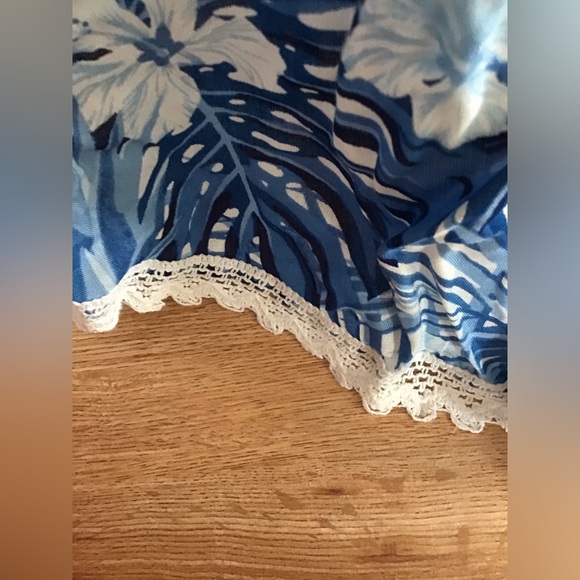 America & Beyond Elegant Long Dress 100% Viscose Blue and White with Lace Size S - Picture 8 of 9